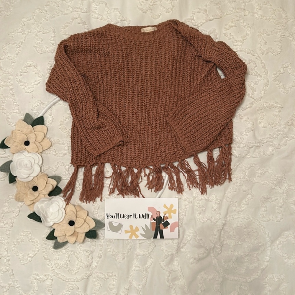 Brown Altar’d state sweater with fringe. Size XS
